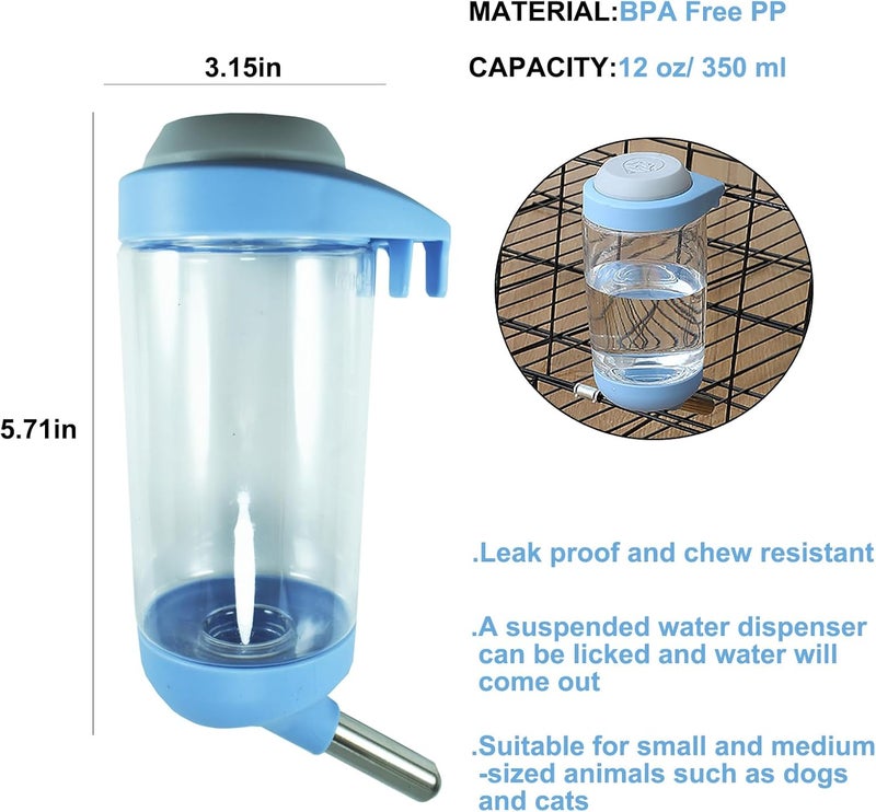 DEEUCHIS Dog Crate Water Bottle - 12 oz No Drip Kennel Pet Water Dispenser, Easy-to-Use Cage Water Bottle for Dogs, Cats, Small Animals, 350ML, Blue - Image 2